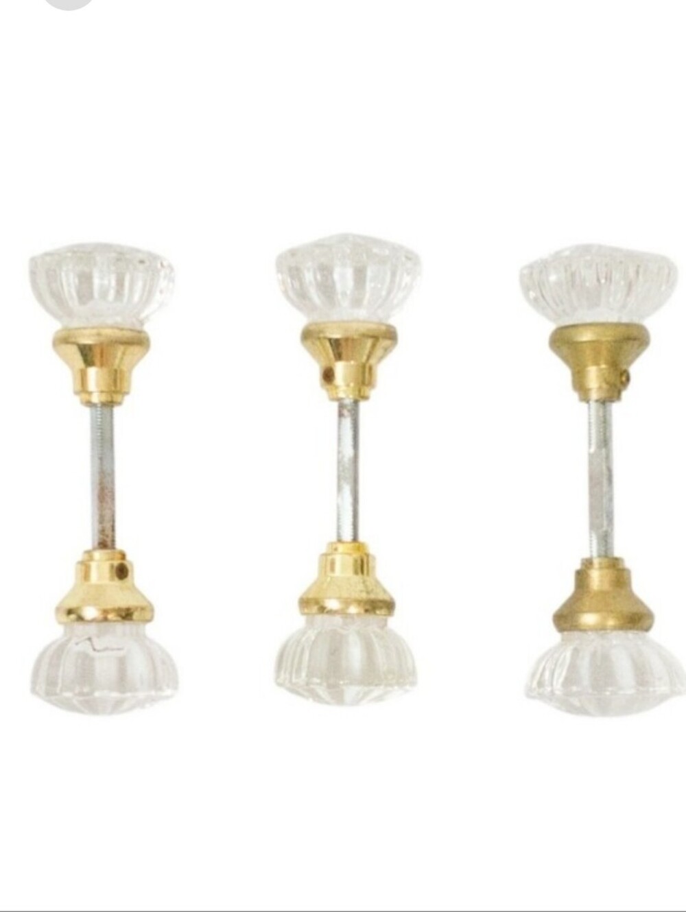 Vintage Crystal Glass Hardware Door Knobs Set Of 3 Fluted Spindle Brass Tone
